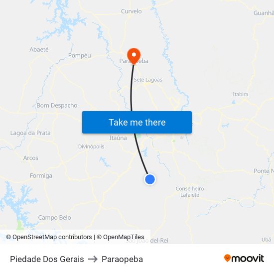 Piedade Dos Gerais to Paraopeba map