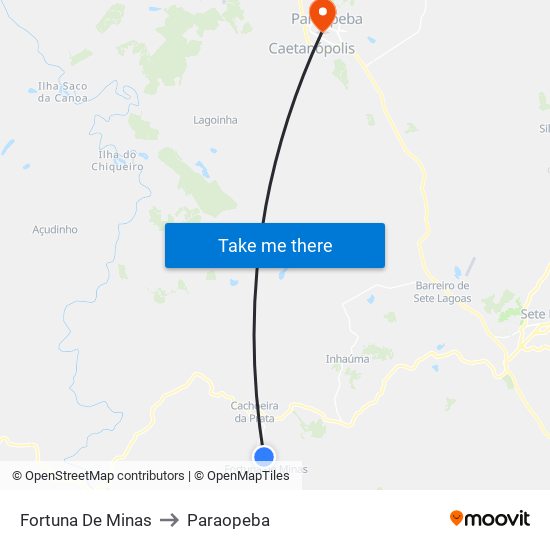 Fortuna De Minas to Paraopeba map