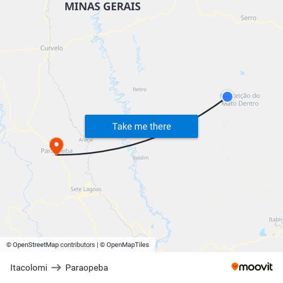 Itacolomi to Paraopeba map