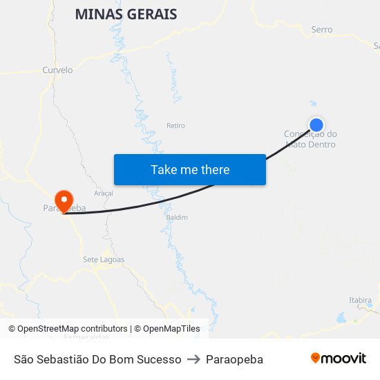 São Sebastião Do Bom Sucesso to Paraopeba map