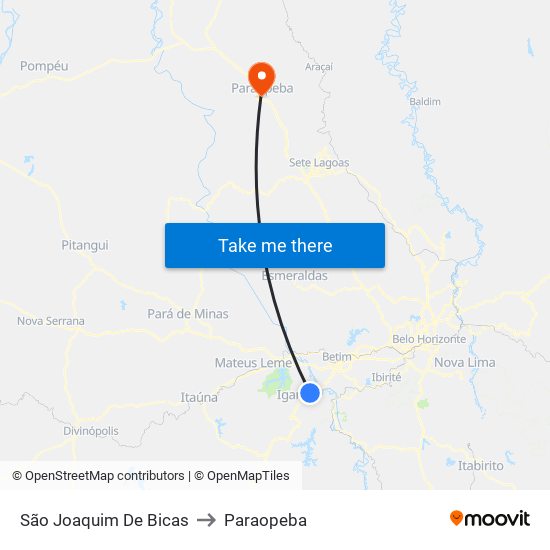 São Joaquim De Bicas to Paraopeba map