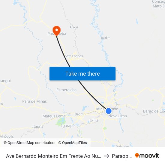 Ave Bernardo Monteiro Em Frente Ao Numero 572 to Paraopeba map