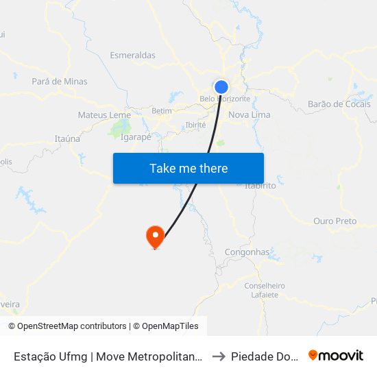 Estação Ufmg | Move Metropolitano - Sentido Centro to Piedade Dos Gerais map