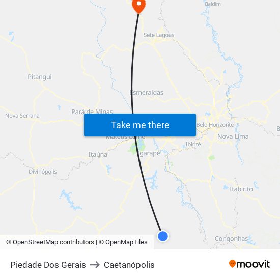 Piedade Dos Gerais to Caetanópolis map