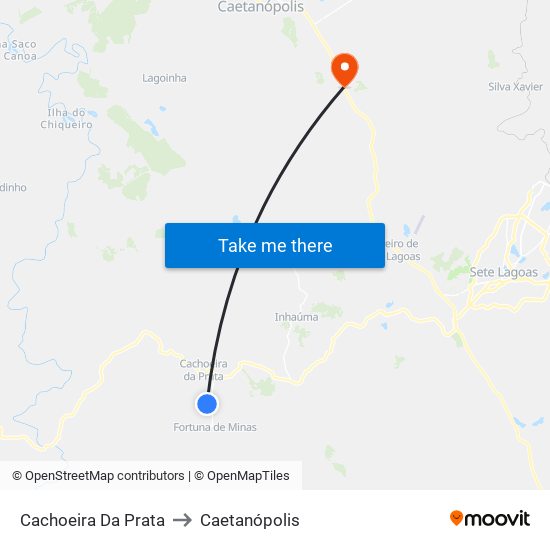 Cachoeira Da Prata to Caetanópolis map