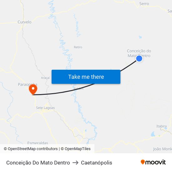 Conceição Do Mato Dentro to Caetanópolis map