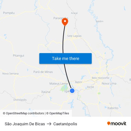 São Joaquim De Bicas to Caetanópolis map