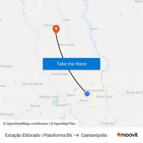 Estação Eldorado | Plataforma B6 to Caetanópolis map