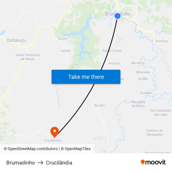 Brumadinho to Crucilândia map