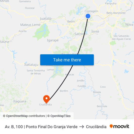 Av. B, 100 | Ponto Final Do Granja Verde to Crucilândia map