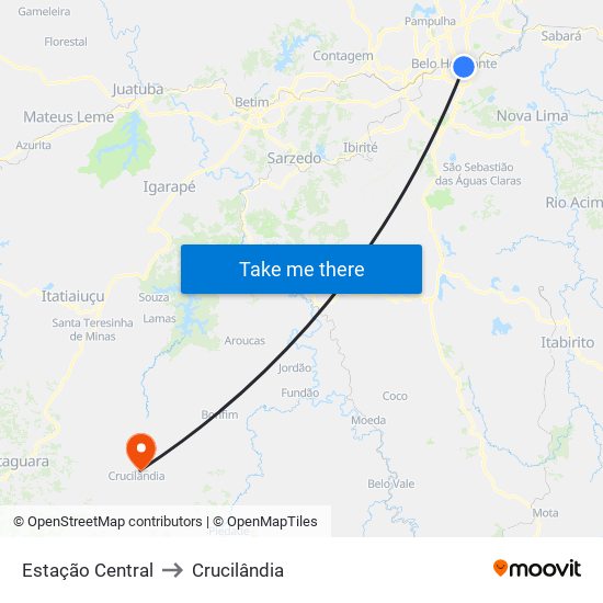 Estação Central to Crucilândia map