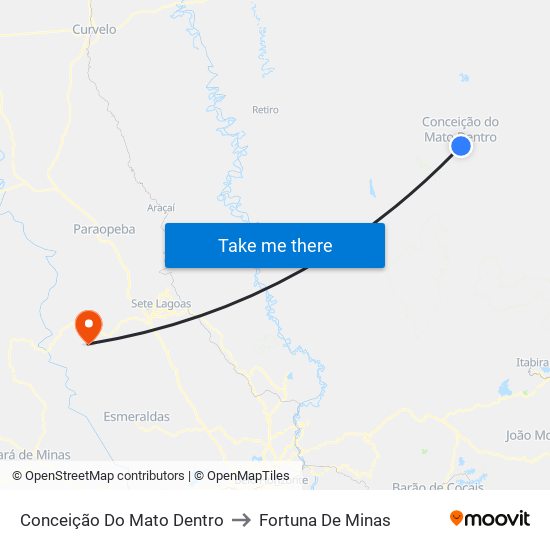 Conceição Do Mato Dentro to Fortuna De Minas map