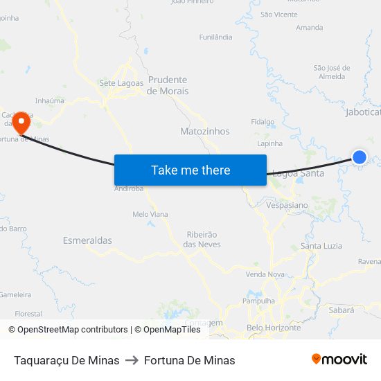 Taquaraçu De Minas to Fortuna De Minas map