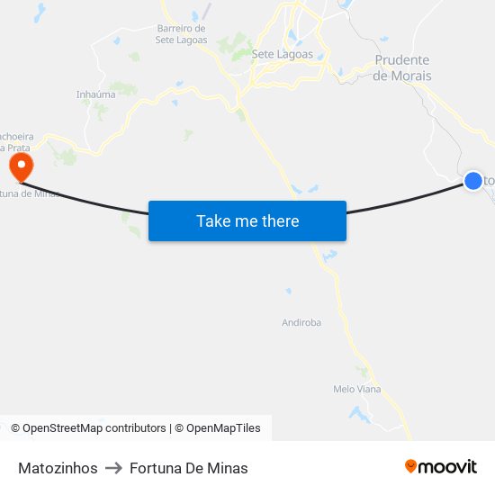 Matozinhos to Fortuna De Minas map