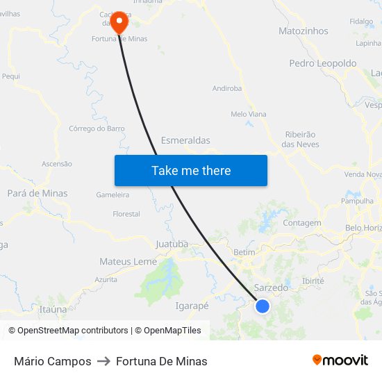 Mário Campos to Fortuna De Minas map