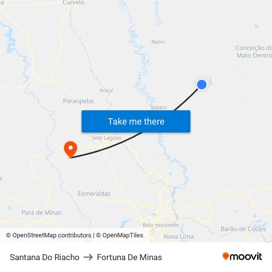 Santana Do Riacho to Fortuna De Minas map