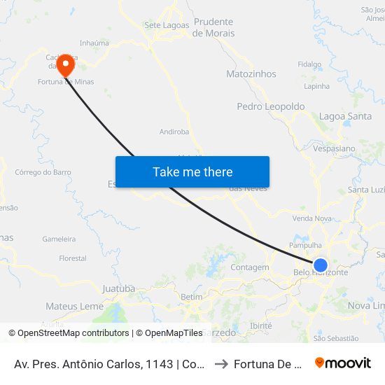 Av. Pres. Antônio Carlos, 1143 | Conjunto Iapi to Fortuna De Minas map