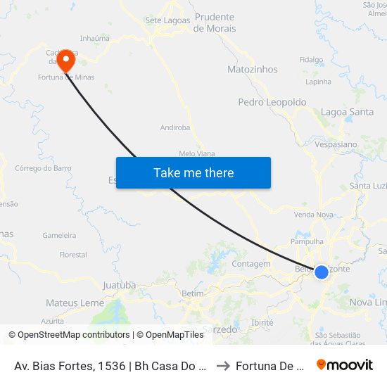 Av. Bias Fortes, 1536 | Bh Casa Do Fogueteiro to Fortuna De Minas map