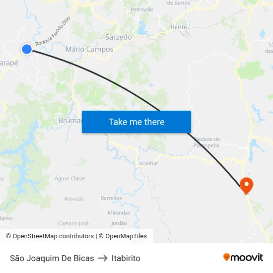 São Joaquim De Bicas to Itabirito map
