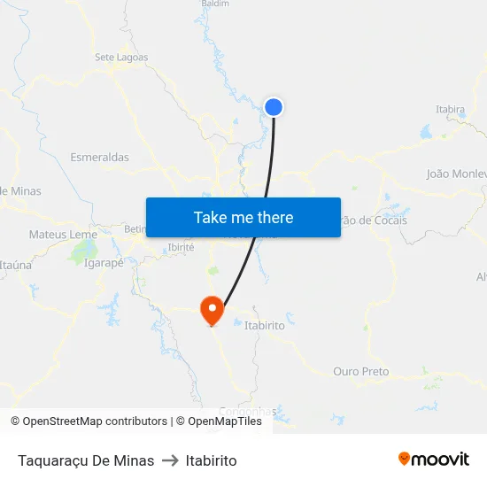 Taquaraçu De Minas to Itabirito map