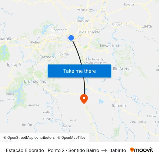 Estação Eldorado | Ponto 2 - Sentido Bairro to Itabirito map