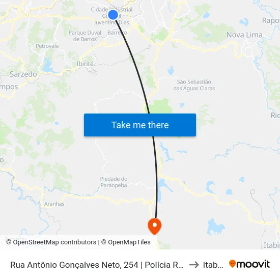 Rua Antônio Gonçalves Neto, 254 | Polícia Rodoviária Federal to Itabirito map