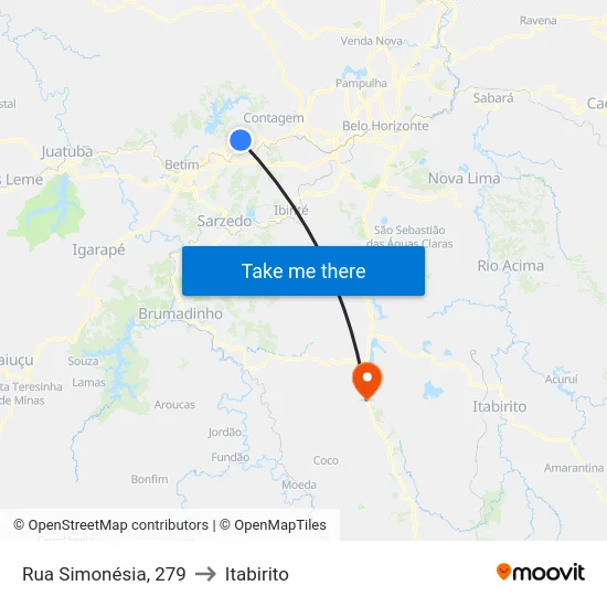 Rua Simonésia, 279 to Itabirito map