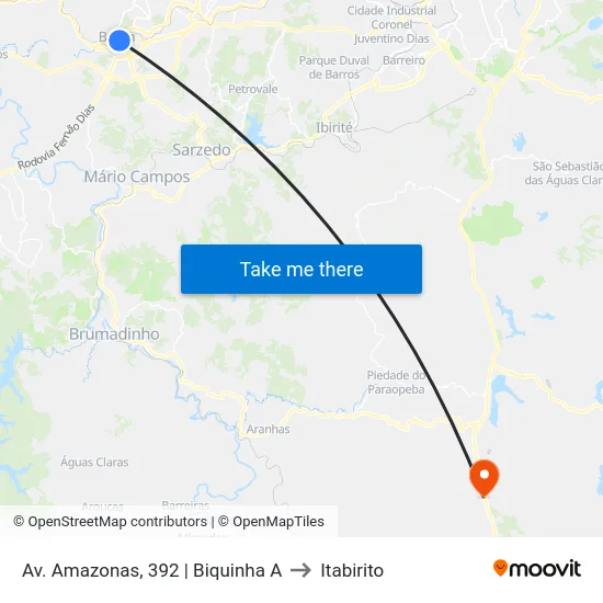 Av. Amazonas, 392 | Biquinha A to Itabirito map