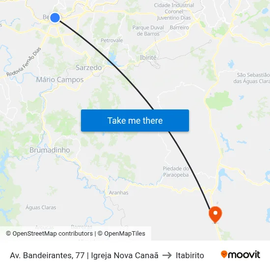 Av. Bandeirantes, 77 | Igreja Nova Canaã to Itabirito map