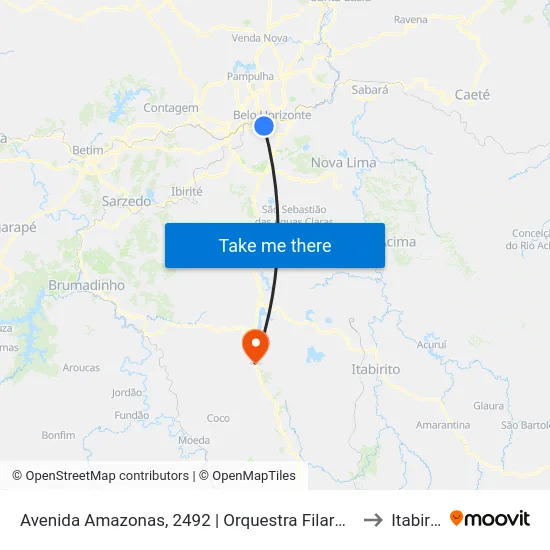 Avenida Amazonas, 2492 | Orquestra Filarmônica 2 to Itabirito map