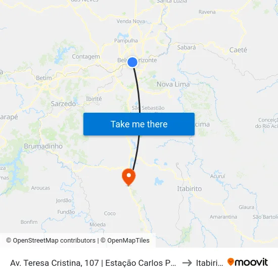 Av. Teresa Cristina, 107 | Estação Carlos Prates to Itabirito map
