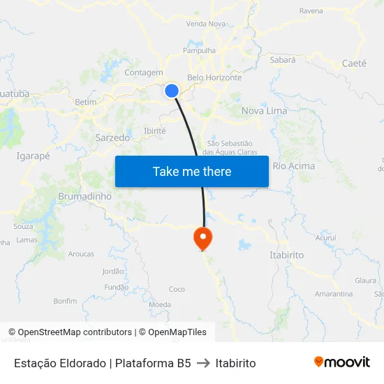 Estação Eldorado | Plataforma B5 to Itabirito map
