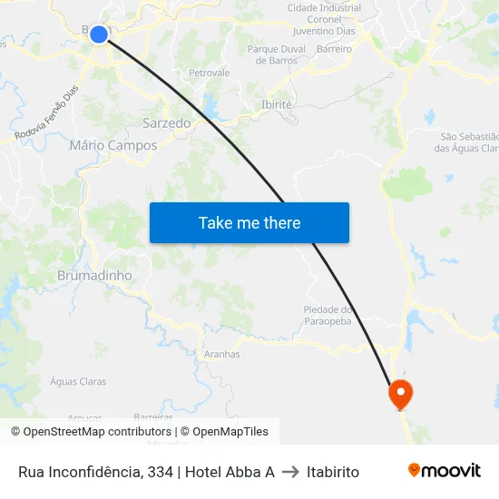 Rua Inconfidência, 334 | Hotel Abba A to Itabirito map
