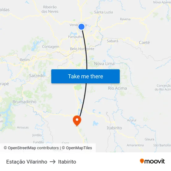Estação Vilarinho to Itabirito map