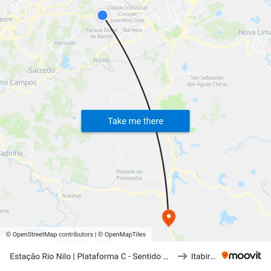 Estação Rio Nilo | Plataforma C - Sentido Metrô to Itabirito map
