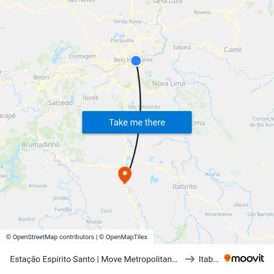 Estação Espírito Santo | Move Metropolitano - Plataforma 2 B to Itabirito map