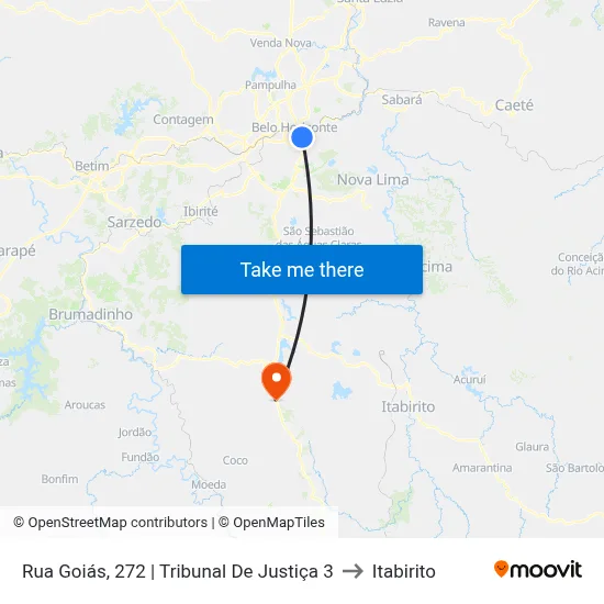 Rua Goiás, 272 | Tribunal De Justiça 3 to Itabirito map