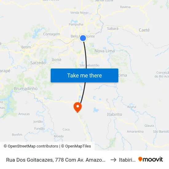Rua Dos Goitacazes, 778 Com Av. Amazonas 2 to Itabirito map