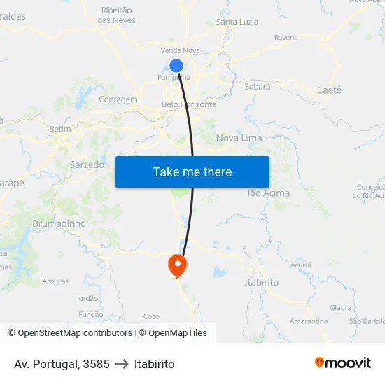 Av. Portugal, 3585 to Itabirito map