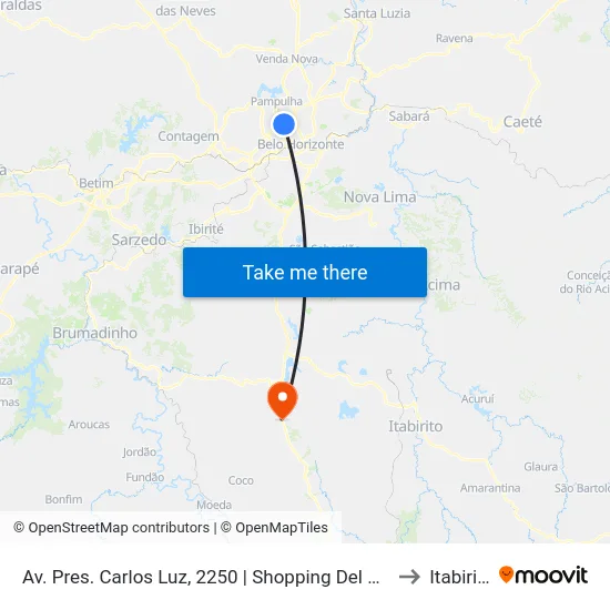 Av. Pres. Carlos Luz, 2250 | Shopping Del Rey 1 to Itabirito map