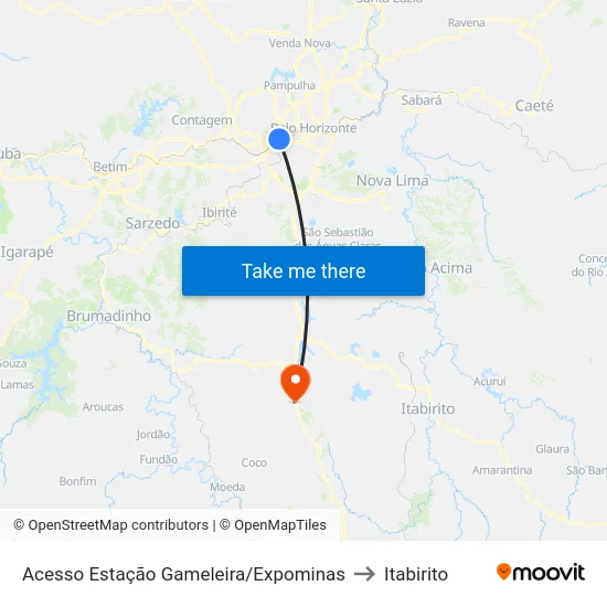 Acesso Estação Gameleira/Expominas to Itabirito map