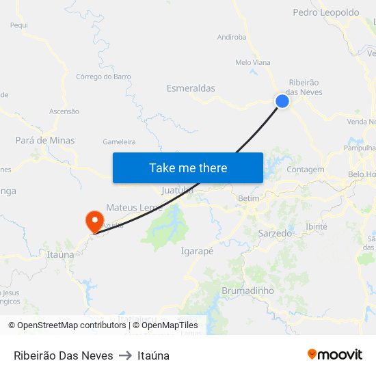 Ribeirão Das Neves to Itaúna map