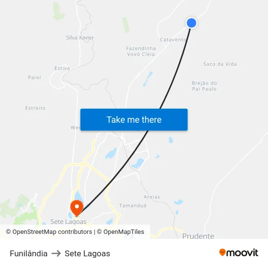 Funilândia to Sete Lagoas map