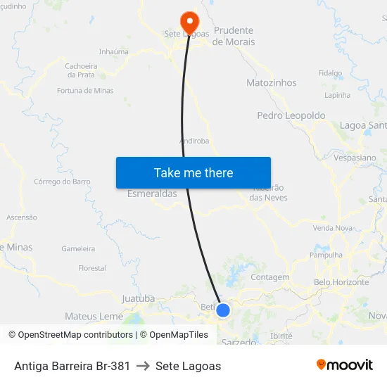 Antiga Barreira Br-381 to Sete Lagoas map