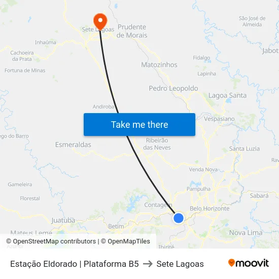 Estação Eldorado | Plataforma B5 to Sete Lagoas map