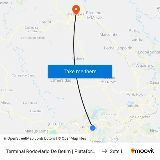 Terminal Rodoviário De Betim | Plataforma B2 - Sentido Bairro to Sete Lagoas map