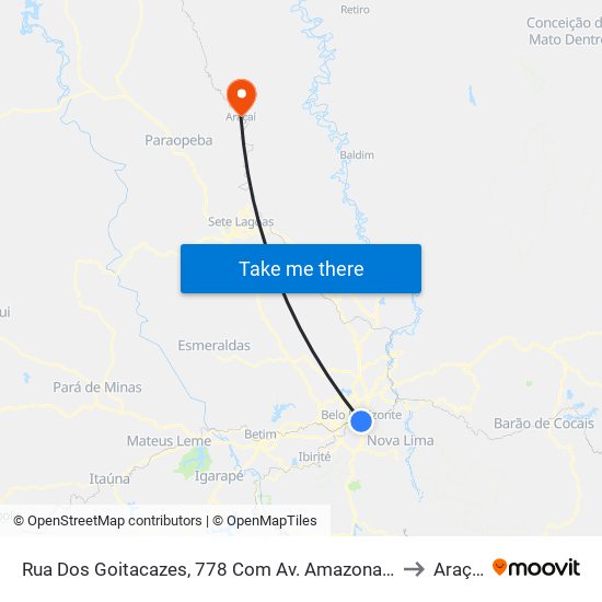 Rua Dos Goitacazes, 778 Com Av. Amazonas 2 to Araçaí map