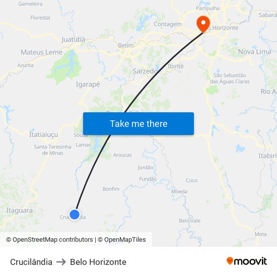 Crucilândia to Belo Horizonte map