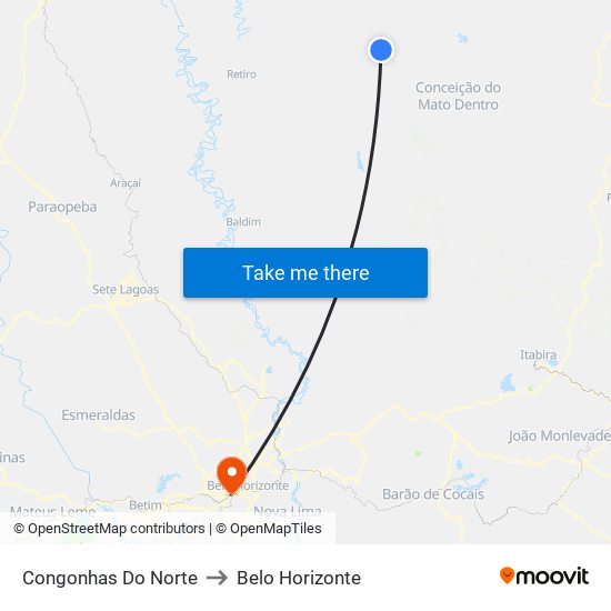 Congonhas Do Norte to Belo Horizonte map