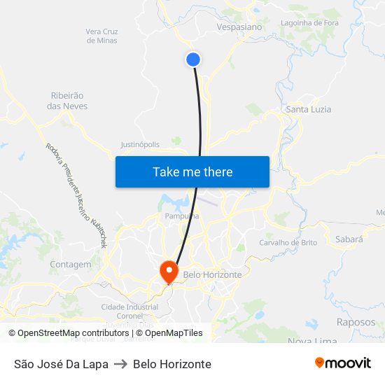 São José Da Lapa to Belo Horizonte map